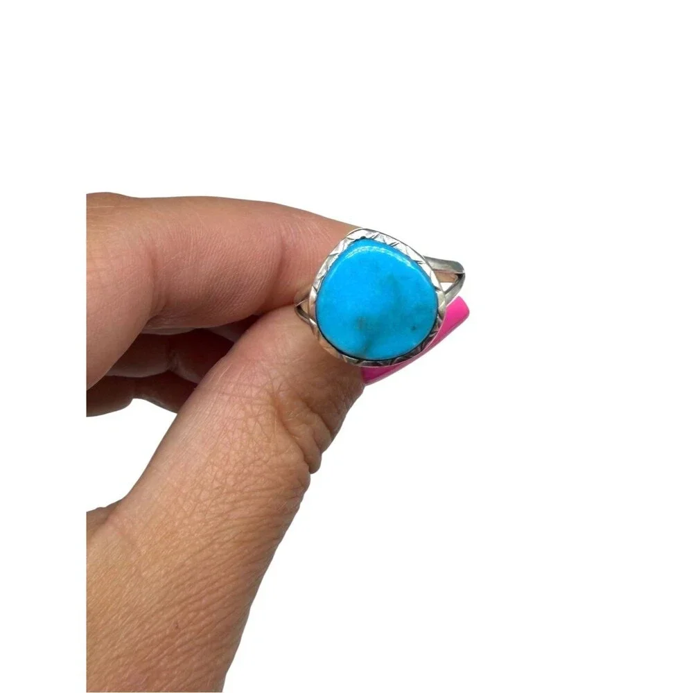 Aztec Mountain Turquoise Ring Size 10 Solid 925 Sterling Silver